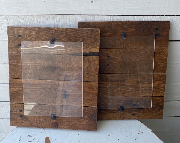 Photo of rustic slatted Goodwill Photo Holders.