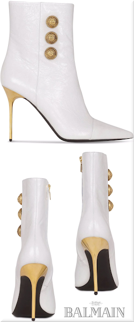 ♦Balmain Roni white crinkle calf leather ankle boot with gold tone heel #balmain #shoes #white #brilliantluxury