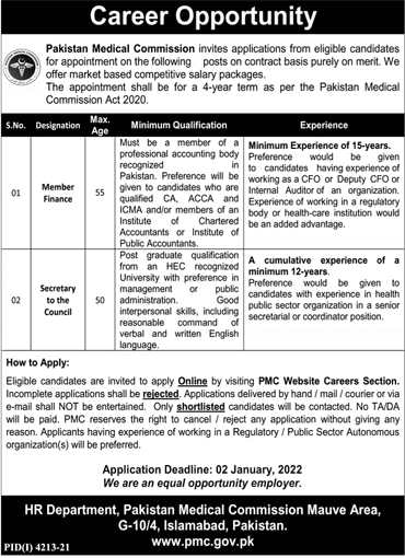 Pakistan Medical Commission PMC jobs 2022