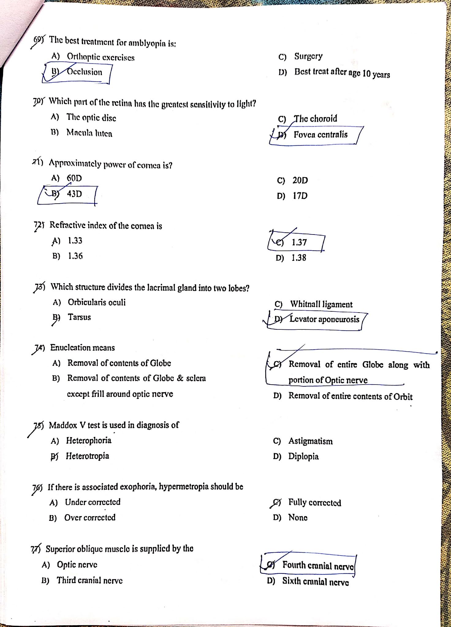 Ophthalmic officer question answer key- Oct -2021