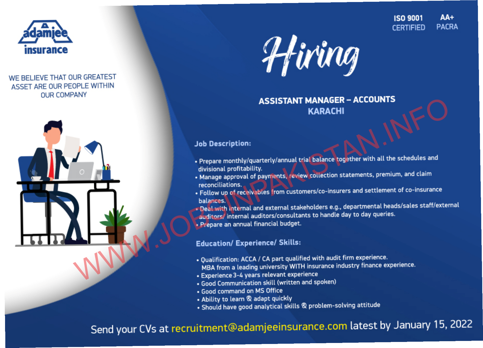 Adamjee Life Insurance Company Limited Jobs Assistant Manager Accounts