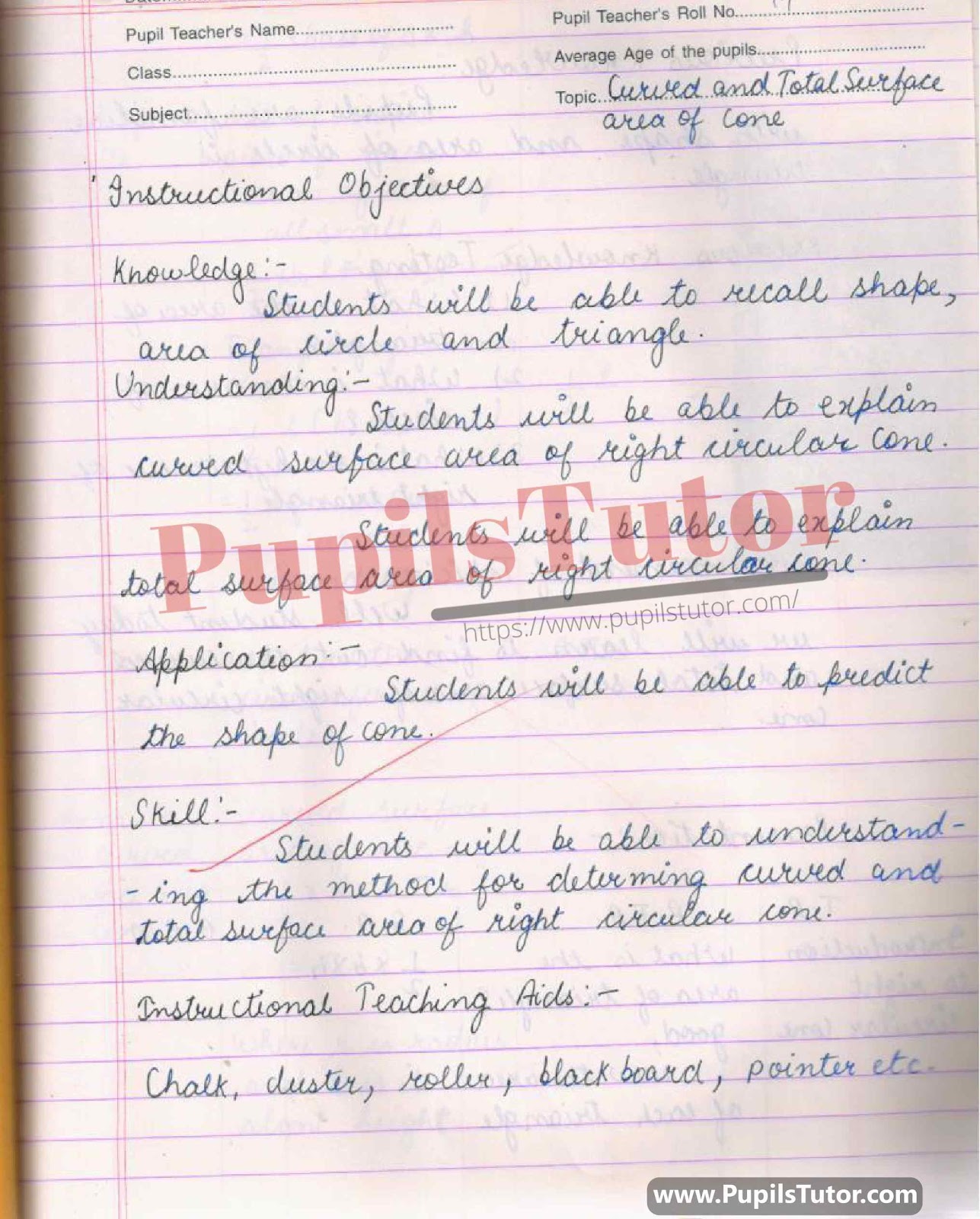 Curved And Total Surface Area Of Cone Lesson Plan – (Page And Image Number 1) – Pupils Tutor