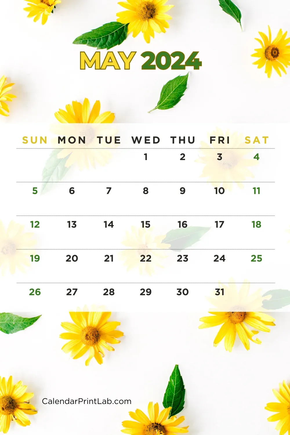May 2024 Yellow Flowers Calendar