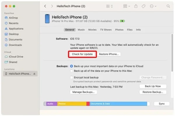 قم بتحديث هاتف iPhone الجديد من خلال نظام Mac