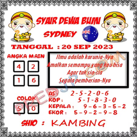 Prediksi Dewa Bumi Sdy Rabu 20-September-2023