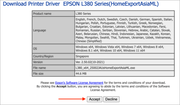 download driver epson l380