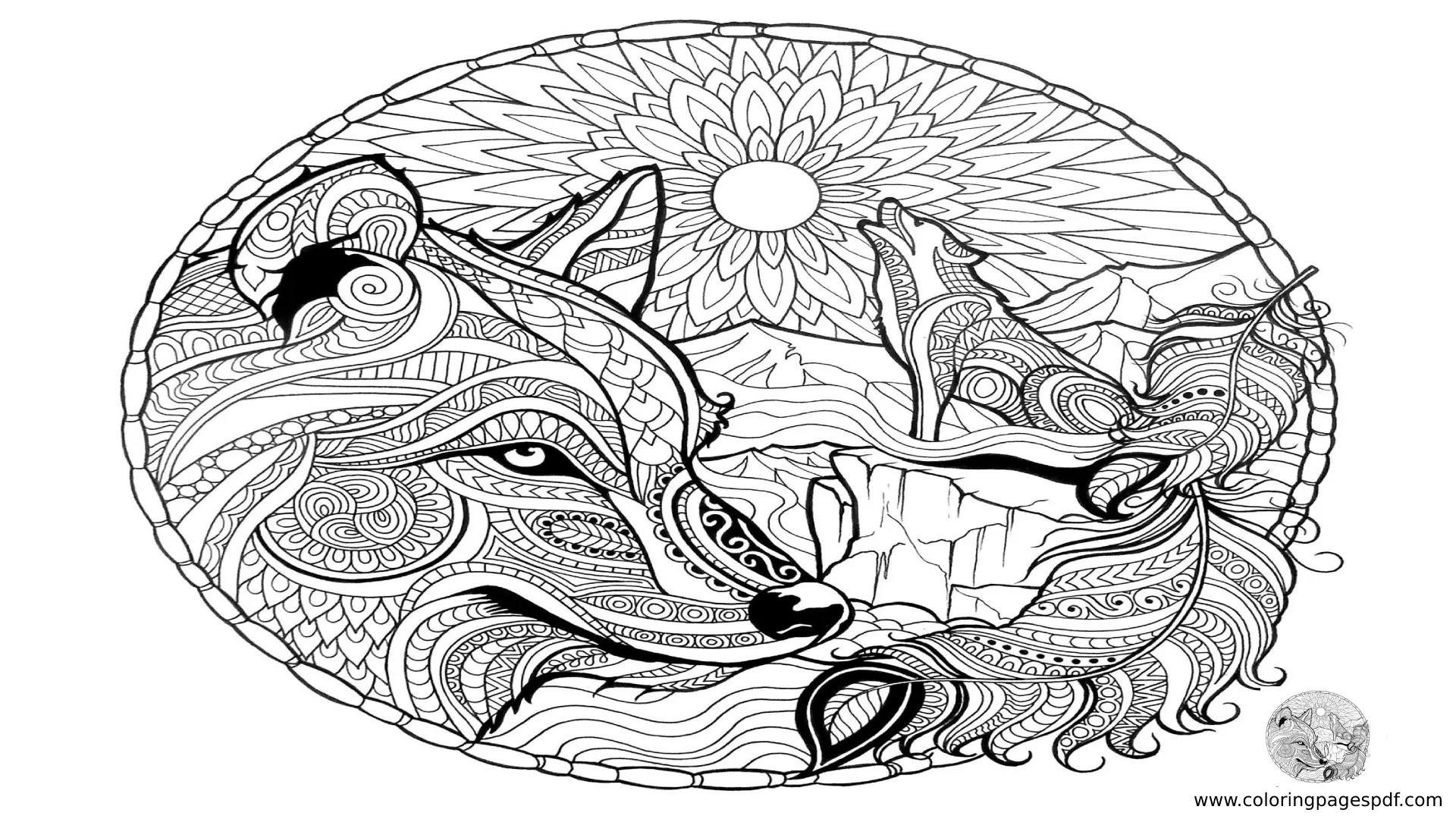 Coloring Pages Of Wolves Howling Mandala