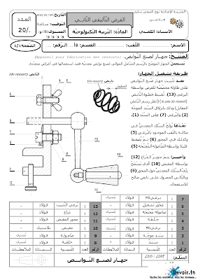 فرض تأليفي 2 تربية تكنولوجية سنة 8 الثلاثي الثاني, امتحان تربية تكنولوجية سنة ثامنة pdf ,تمارين تربية تكنولوجية سنة ثامنة  سنة 8 أساسي