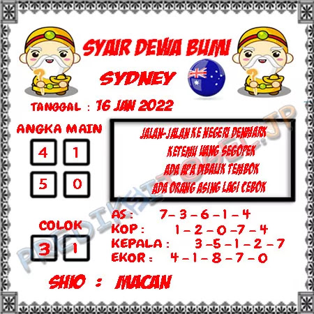 Syair Dewa Bumi Sydney Minggu 16-Jan-2022
