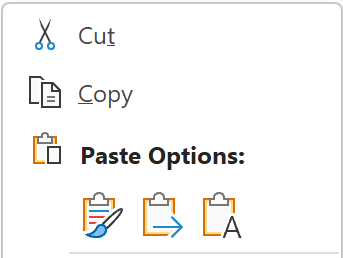 cut, copy, and paste icons