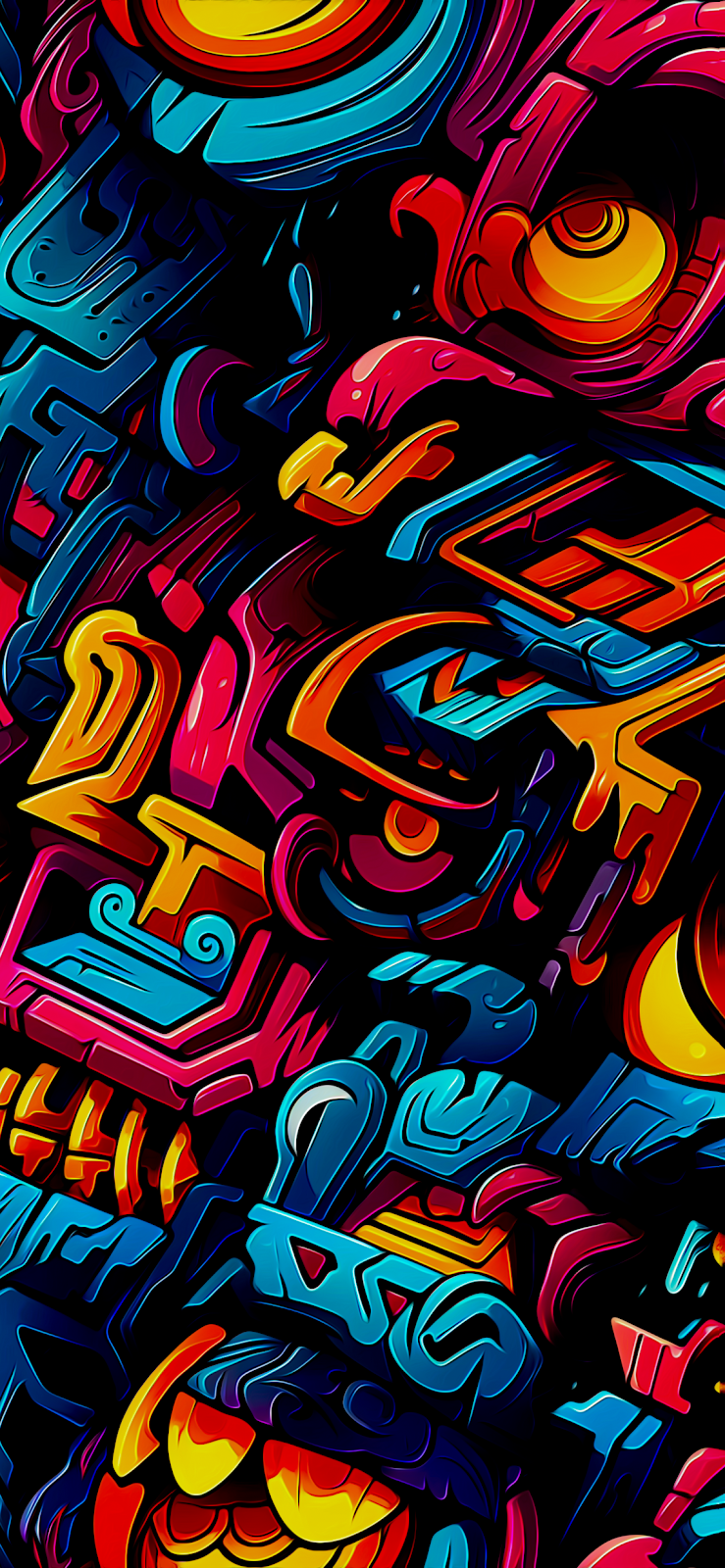 A vibrant and colorful abstract wallpaper featuring intricate geometric shapes and patterns.
