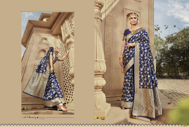 gorgeous blue color banarasi silk saree