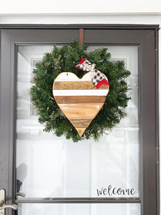 pallet heart wreath on front door