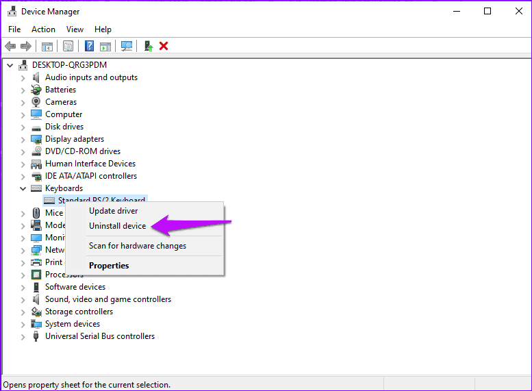 Hapus instalan manajer perangkat driver w10