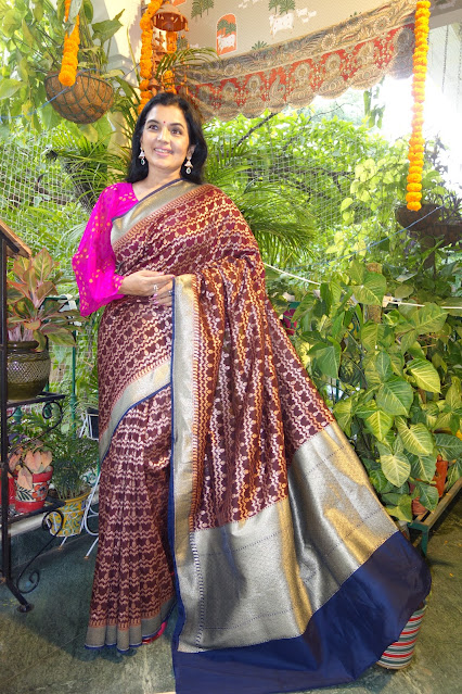 Banarasi silk cotton saree - Wine Color