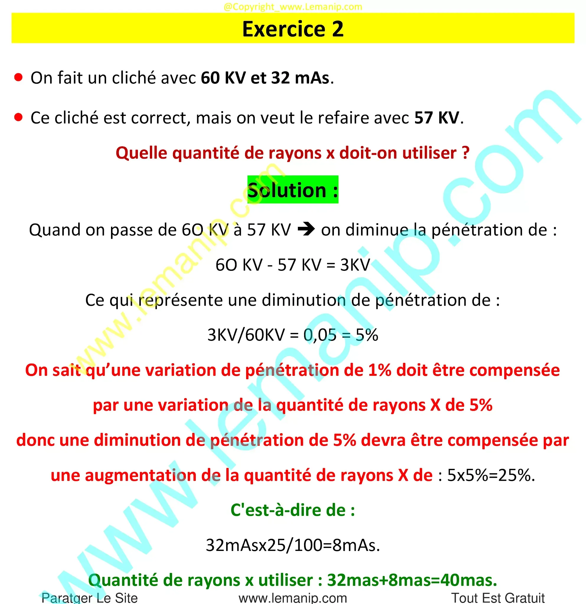 Exercice 2 Constantes Radiologique avec Solution