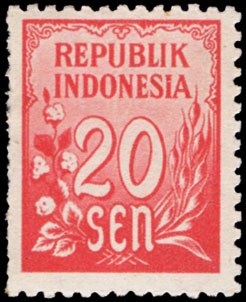 Indonesian Postage Stamp I-9 Rice and Cotton 20 sen 1951