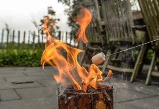 roasting marshmallows over a flame