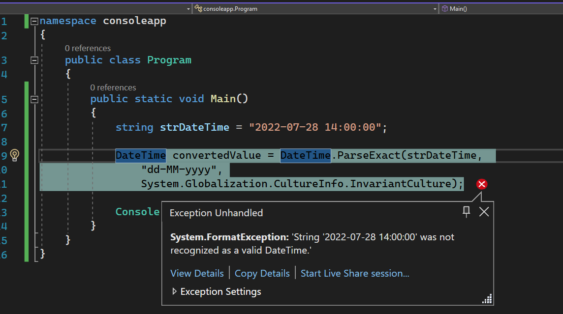 C# convert string to datetime - exception