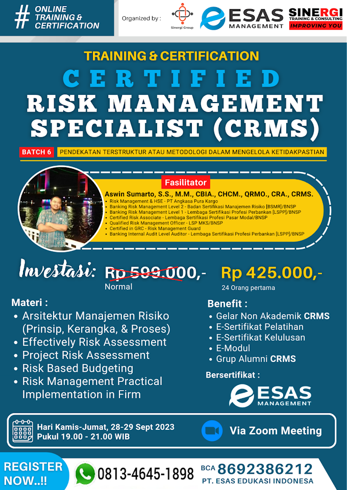 WA.0813-4645-1898 | Certified Risk Management Specialist (CRMS) 28 September 2023