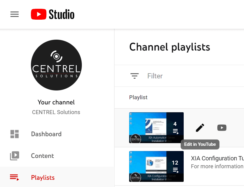 Screenshot showing YouTube Studio Playlist Editor