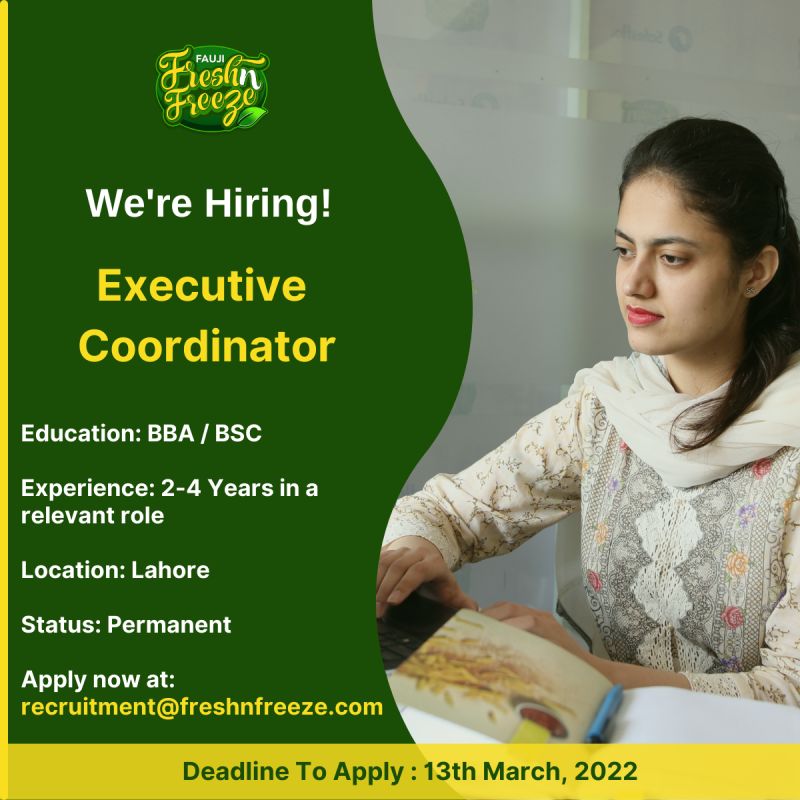 Fauji Fresh n Freeze Limited Jobs Executive Coordinator