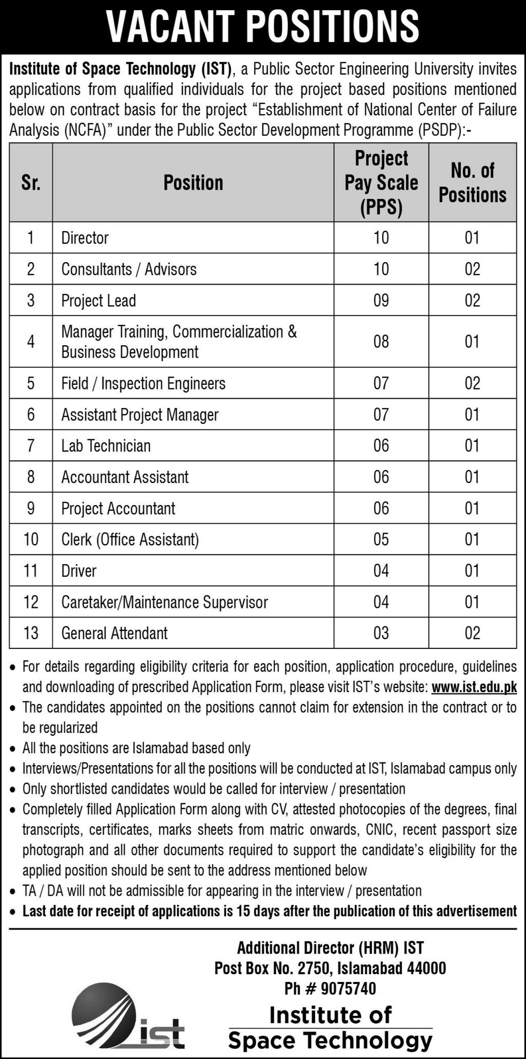Jobs in Institute Of Space Technology IST 2022