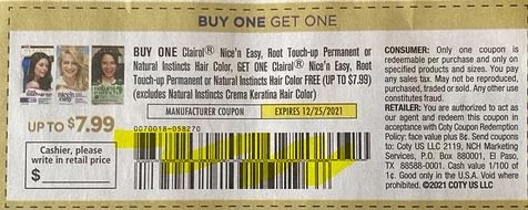 BOGO FREE Clairol Coupon from "SMARTSOURCE" insert week of 12/12/21 (value up to 7.99) Exp 12/25/21.
