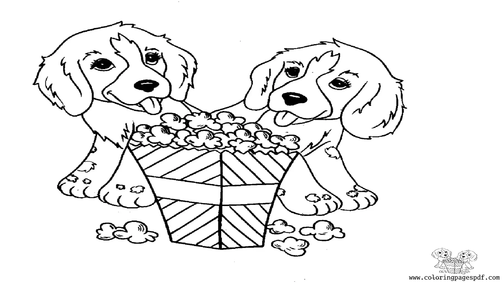 Coloring Page Of Puppies With Popcorn