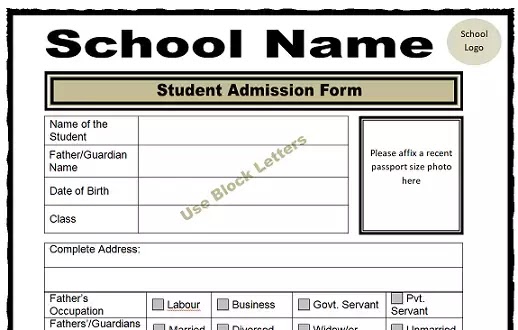 School admission form ms word template free download format