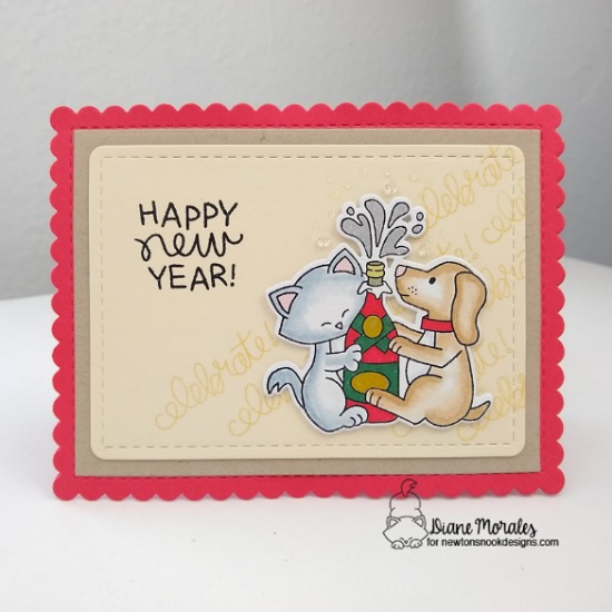 Happy New Year by Diane features Newton Celebrates and Frames & Flags by Newton's Nook Designs; #inkypaws, #newtonsnook, #catcards, #newyearcards, #cardmaking