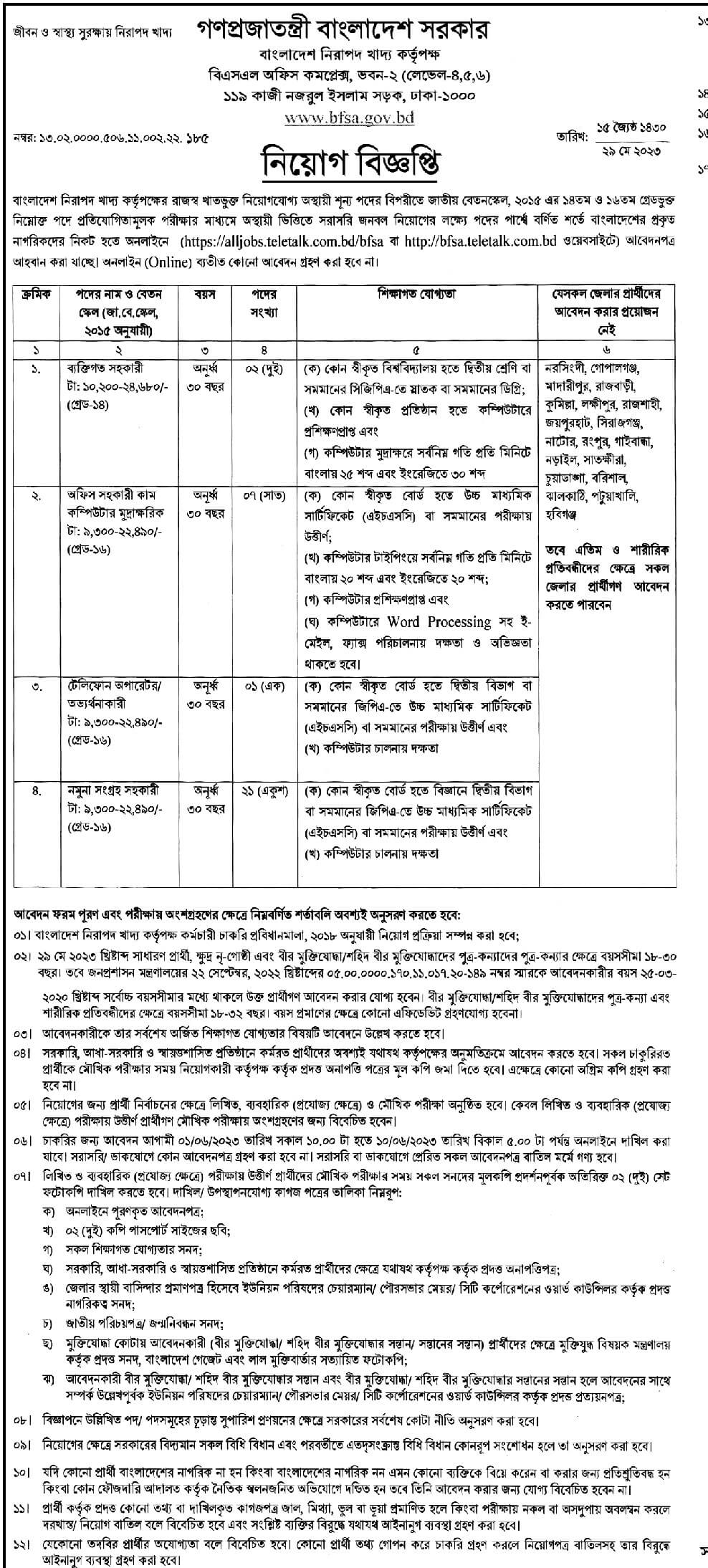 বাংলাদেশ নিরাপদ খাদ্য কর্তৃপক্ষ নিয়োগ বিজ্ঞপ্তি ২০২৩ | Bangladesh Safe Food Authority Recruitment Notification 2023