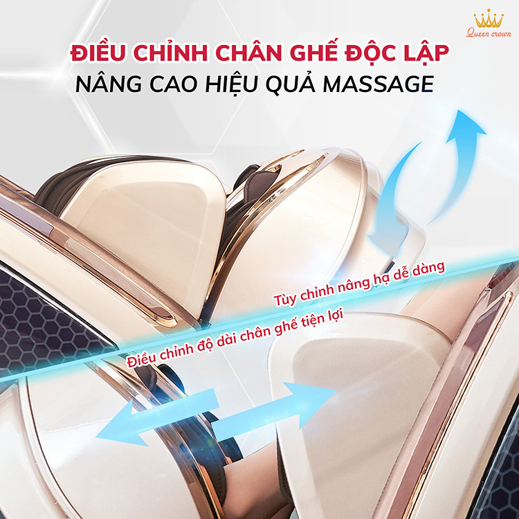 Ghế massage Queen Crown Smart One có khả năng điều chính chân