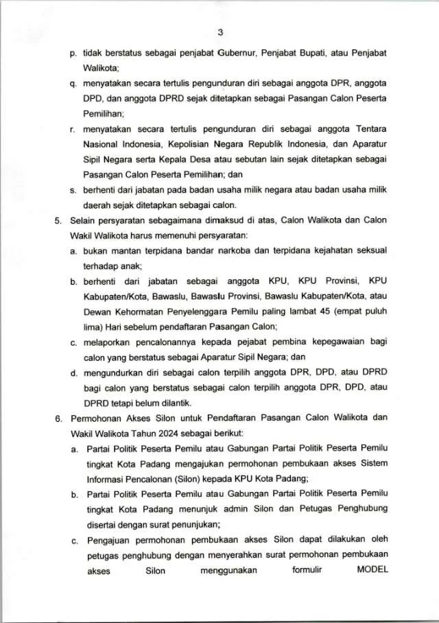 Komisi Pemilihan Umum Kota Padang Umumkan Pendaftaran Pasangan Calon Walikota dan Wakil Walikota Padang Tahun 2024