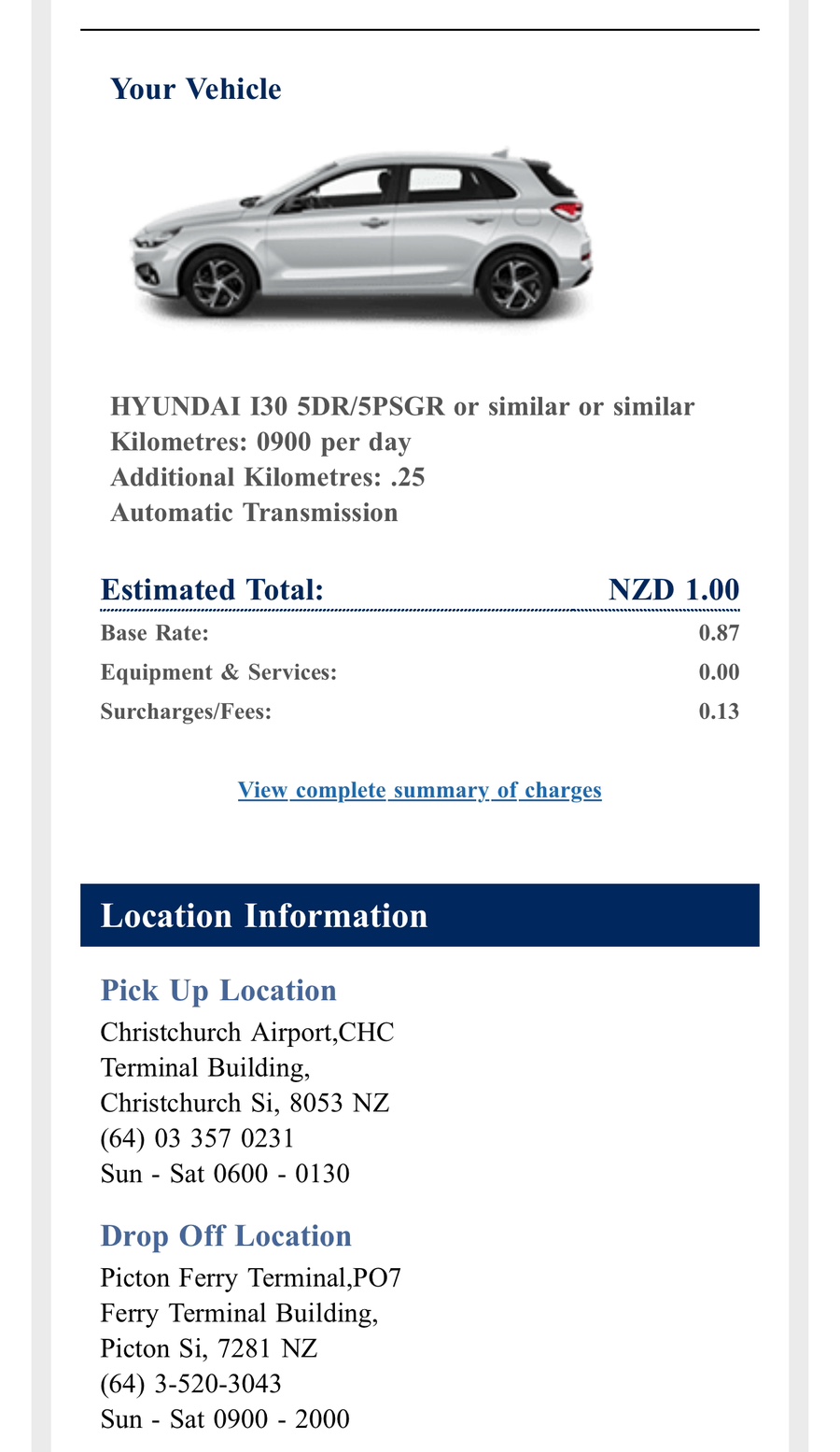 $1 relocation car rental on Transfercar NZ—a Hyundai i30 for two days