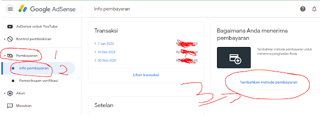 cara menambah metode pembayaran adsense