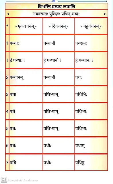 नकारान्त पुर्लिंग " पथिन " शब्द