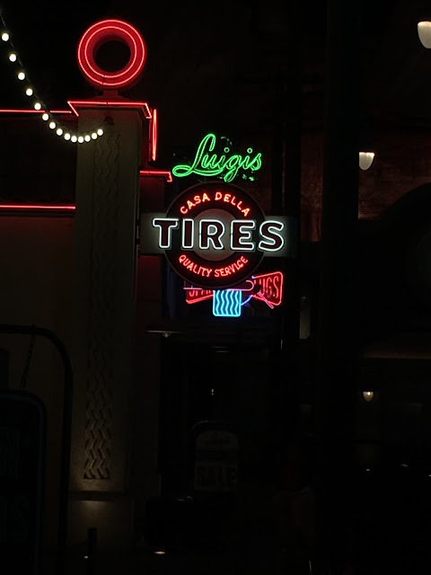 Luigi's Tires Neon Sign Cars Land at Night Disney California Adventure