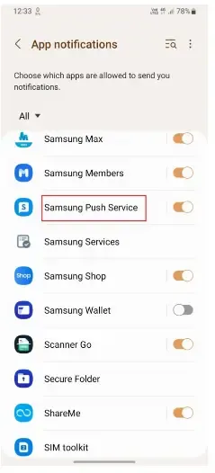 تطبيق Samsung Push