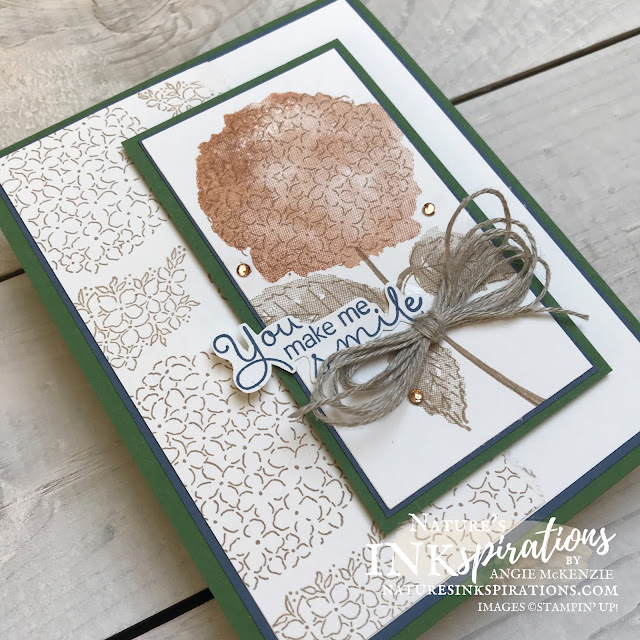 Hydrangea Haven Thank You card with a Linen Thread "Billy Bow" for my customers | December 2021 | Nature's INKspirations by Angie McKenzie