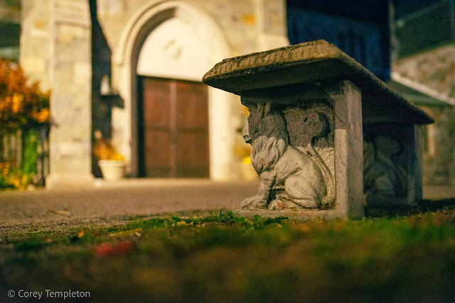 Portland, Maine USA November 2021 photo by Corey Templeton. A hidden lion in front of St. Luke's Cathedral on State Street.