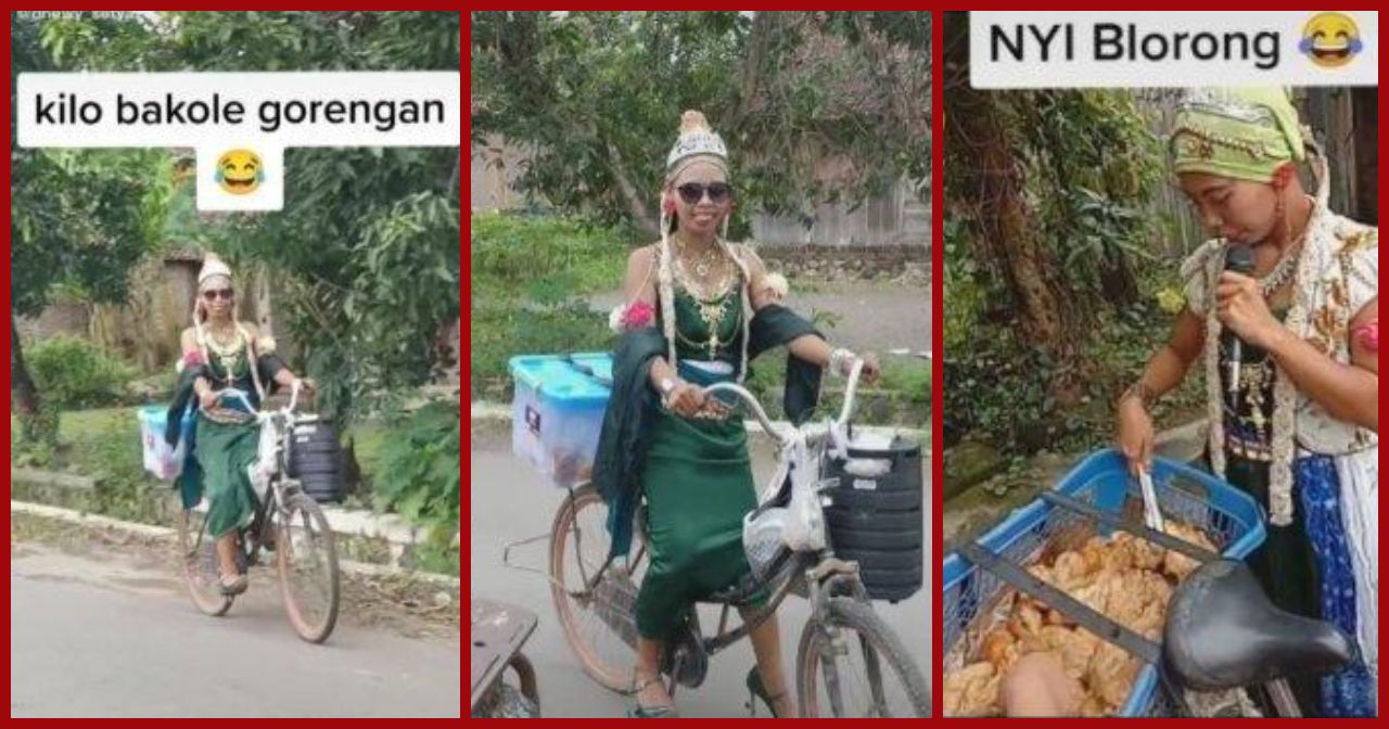 Viral Gaya Nyentrik Penjual Gorengan di Madiun, Berdandan Bak Nyi Roro Kidul, Ternyata Ini Alasannya