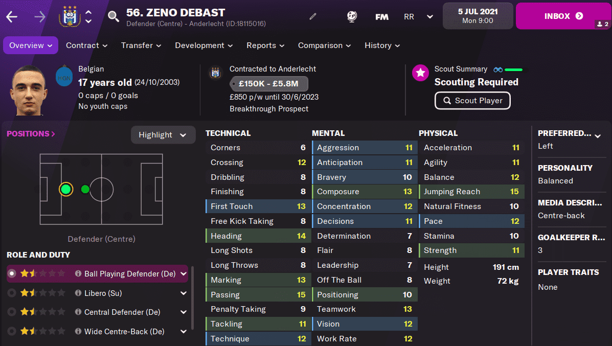 fm22 Zeno Debast – Anderlecht