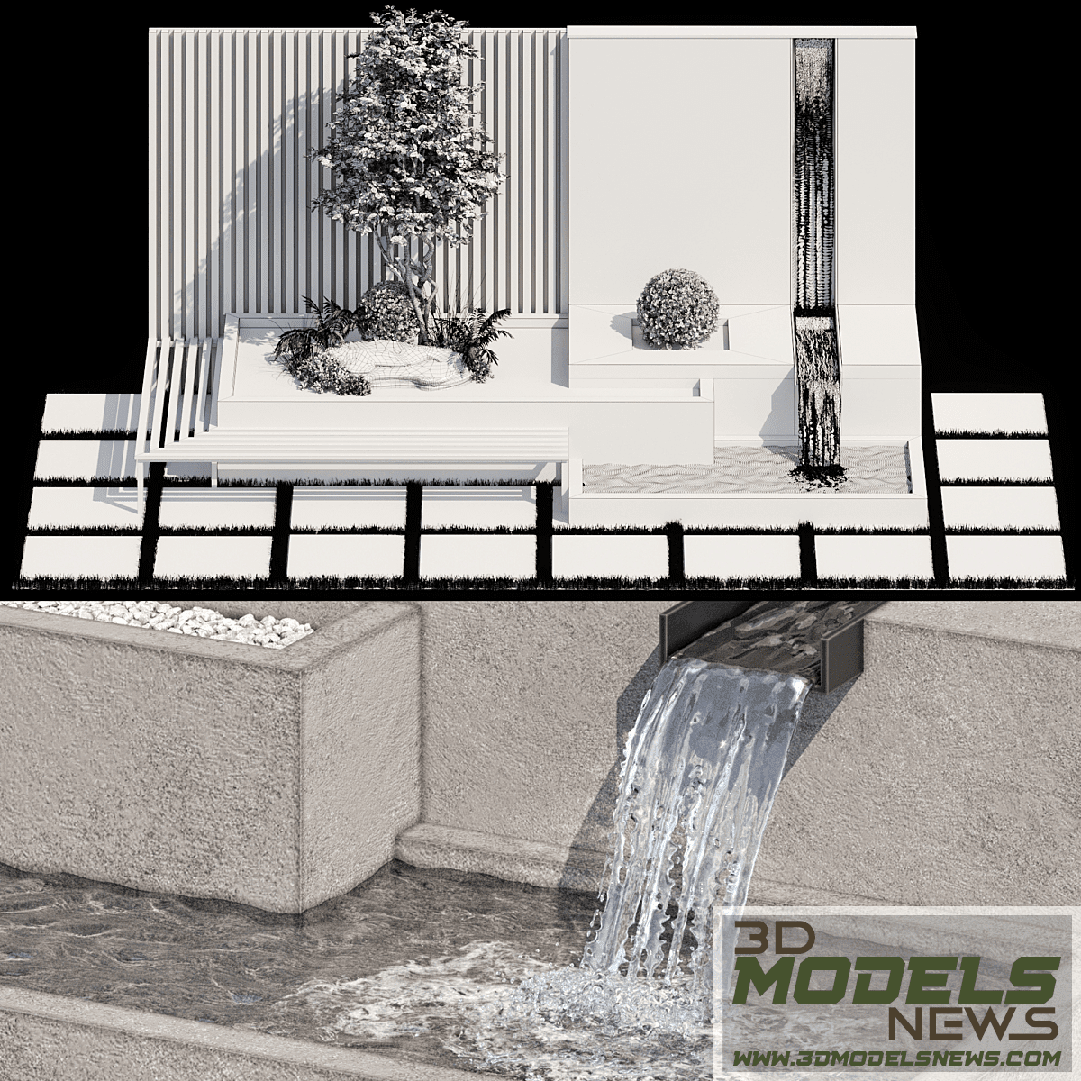 Landscape Furniture Model with Fountain Architect Element 07 5