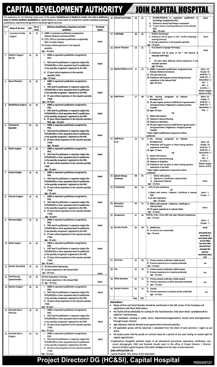 New Jobs In Pakistan | Capital Development Authority Hospital Jobs 2022