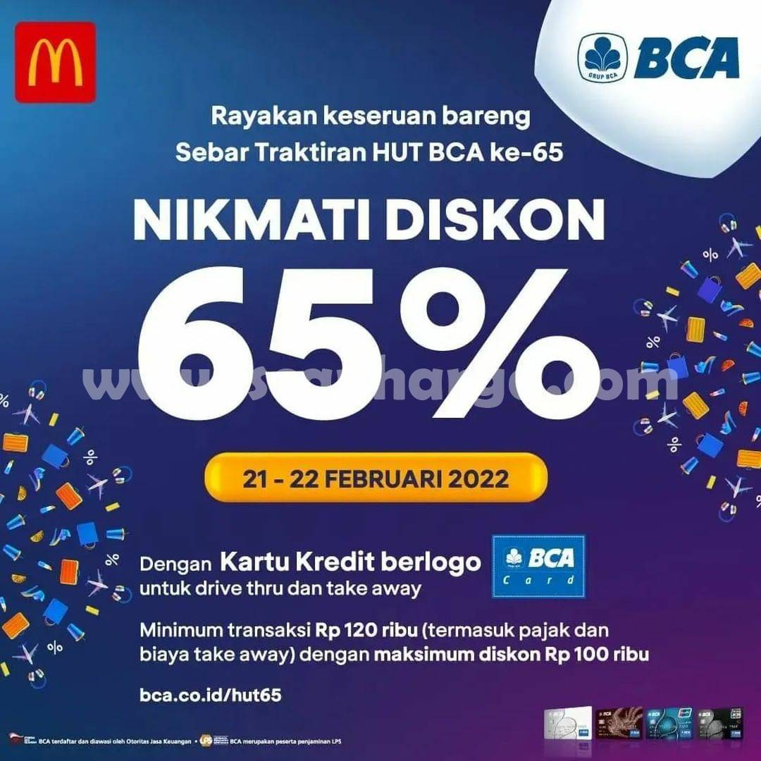 Promo MCDONALDS HUT BCA ke 65 - SPESIAL DISKON hingga 65%