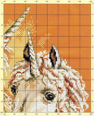 Schema quadro con unicorni a punto croce