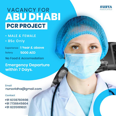 Urgently Required Male & Female Staff Nurses for Abu Dhabi PCR Project