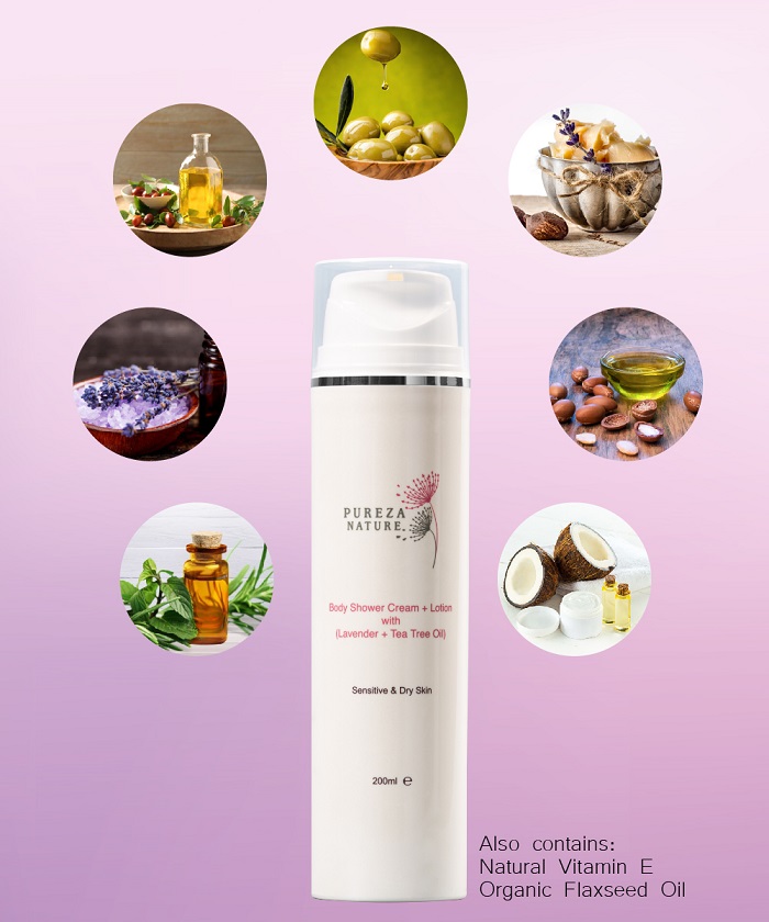 Pureza Nature Body Shower Cream + Lotion (Lavender + Tea Tree Oil) 200ml