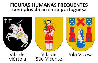 Figuras humanas frequentes: exemplos da armaria portuguesa. Vila de Mértola; Vila de São Vicente; Vila Viçosa.
